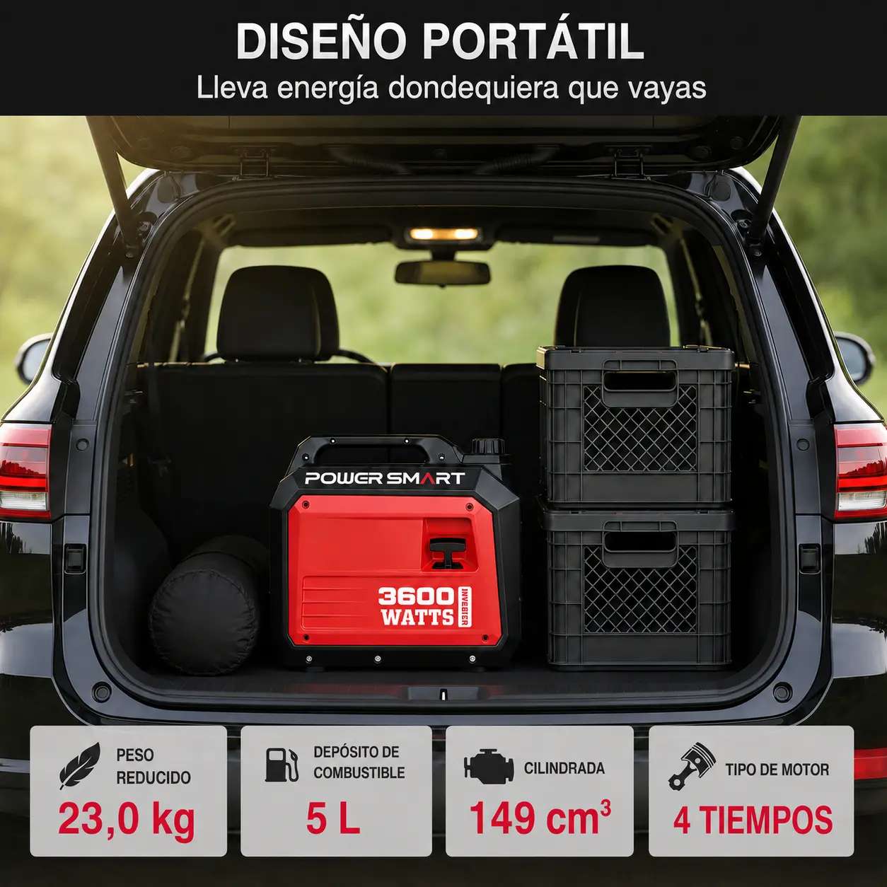 Generador inverter PowerSmart DB5035 con enchufes Schuko tipo F para España — imagen 4